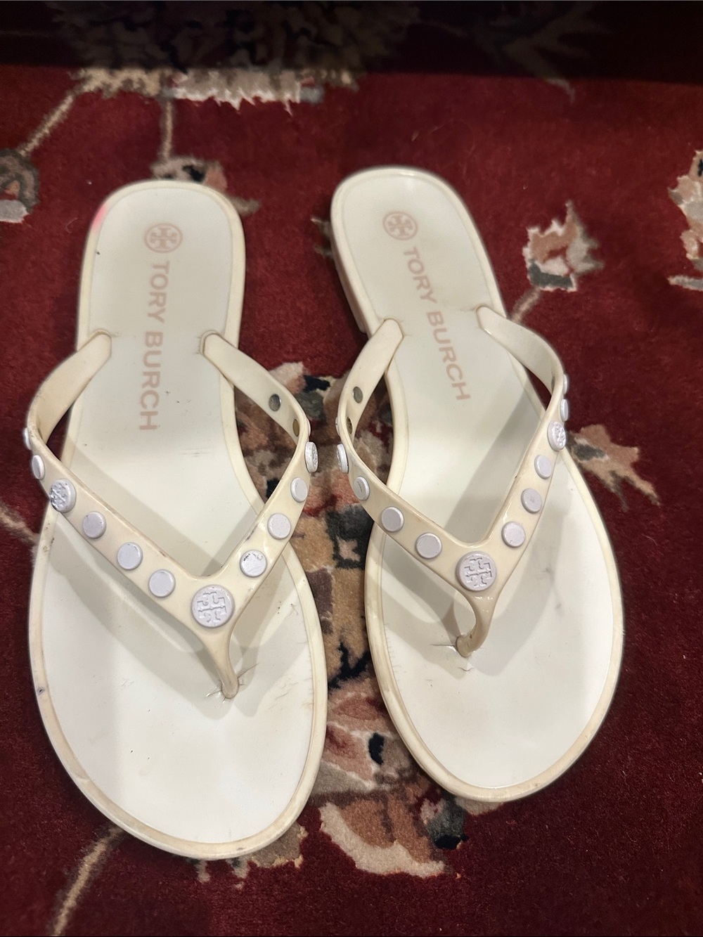 Tory Burch Ivory Studded Thong Sandals 8